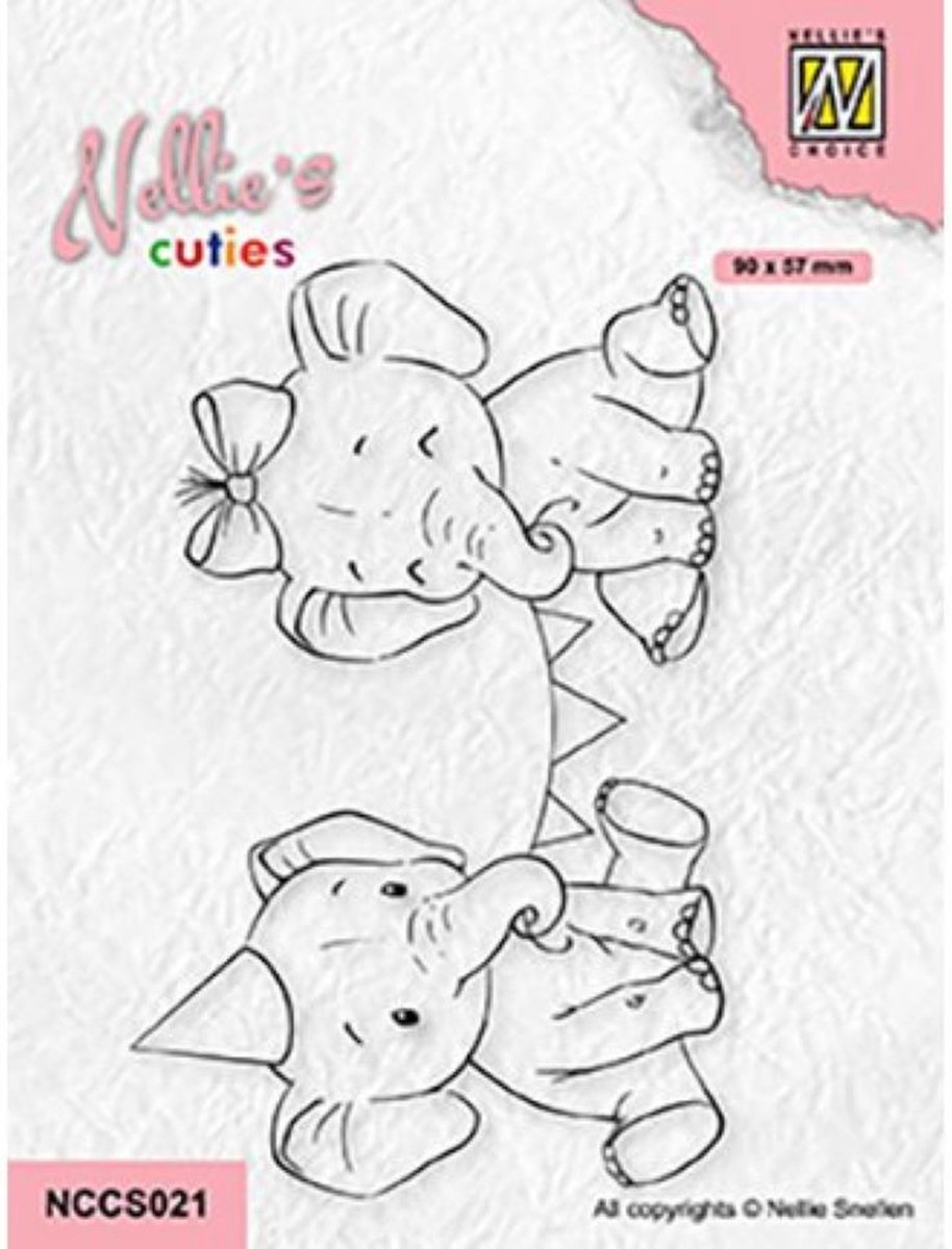 NCCS021 Nellie Snellen Clearstamp - Nellies Cuties - stempel olifant Happy Birthday - olifantjes verjaardag kind